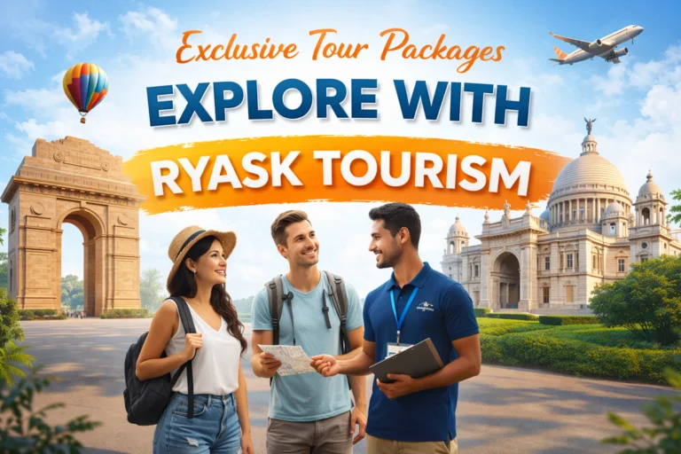 Tourists exploring iconic landmarks with Ryask Tourism in India.