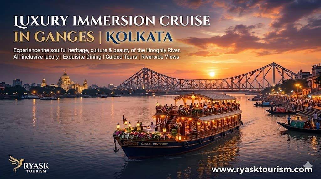 Immersive Ganges river cruise with luxury boat, scenic sunset, and cultural views in Kolkata.